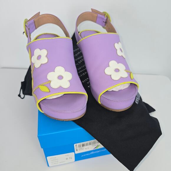 John Fluevog Christy Low Rules Floral Slingback Purple Green Sandal 6.5 w/Box - Picture 2 of 13
